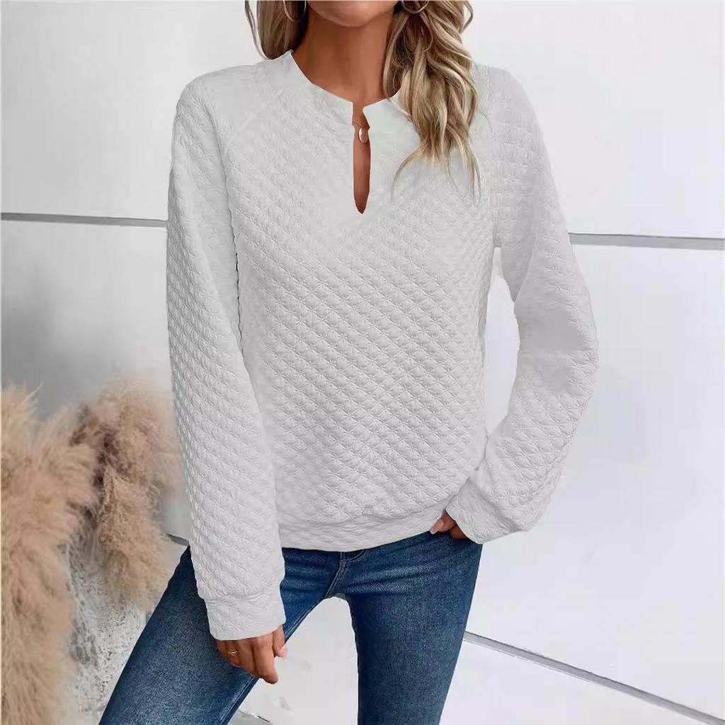 2025 Autumn/Winter Women's Solid Deep V-Neck Patchwork Long Sleeve Casual Sweatshirt