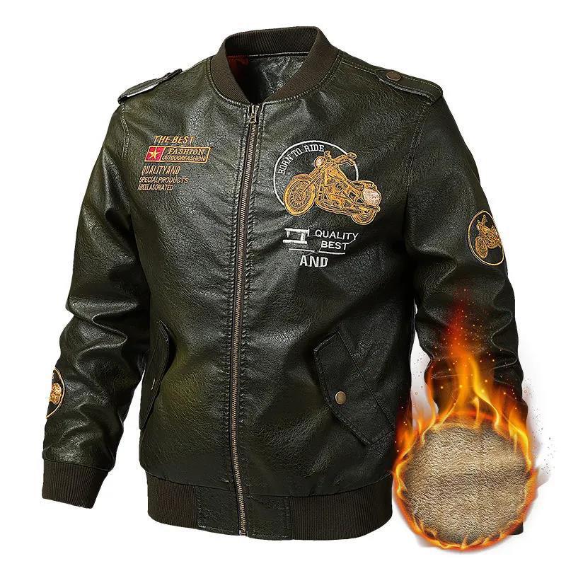 Men Motorcycle Jacket PU Leather Jacket Winter Thick Warm Cashmere Coat Casual Slim Motorcycle Jacket