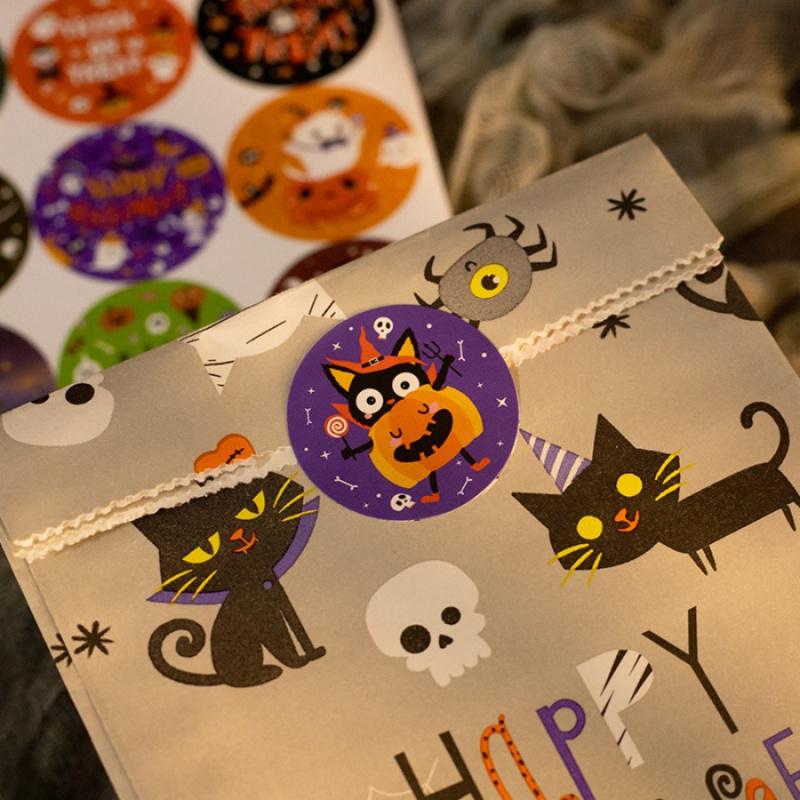 24pcs Halloween Stickers Pumpkin Ghost Skull Bat Party Candy Chocolate Snacks Cookies Gift Bag Adhesive Seal Decoration Stickers