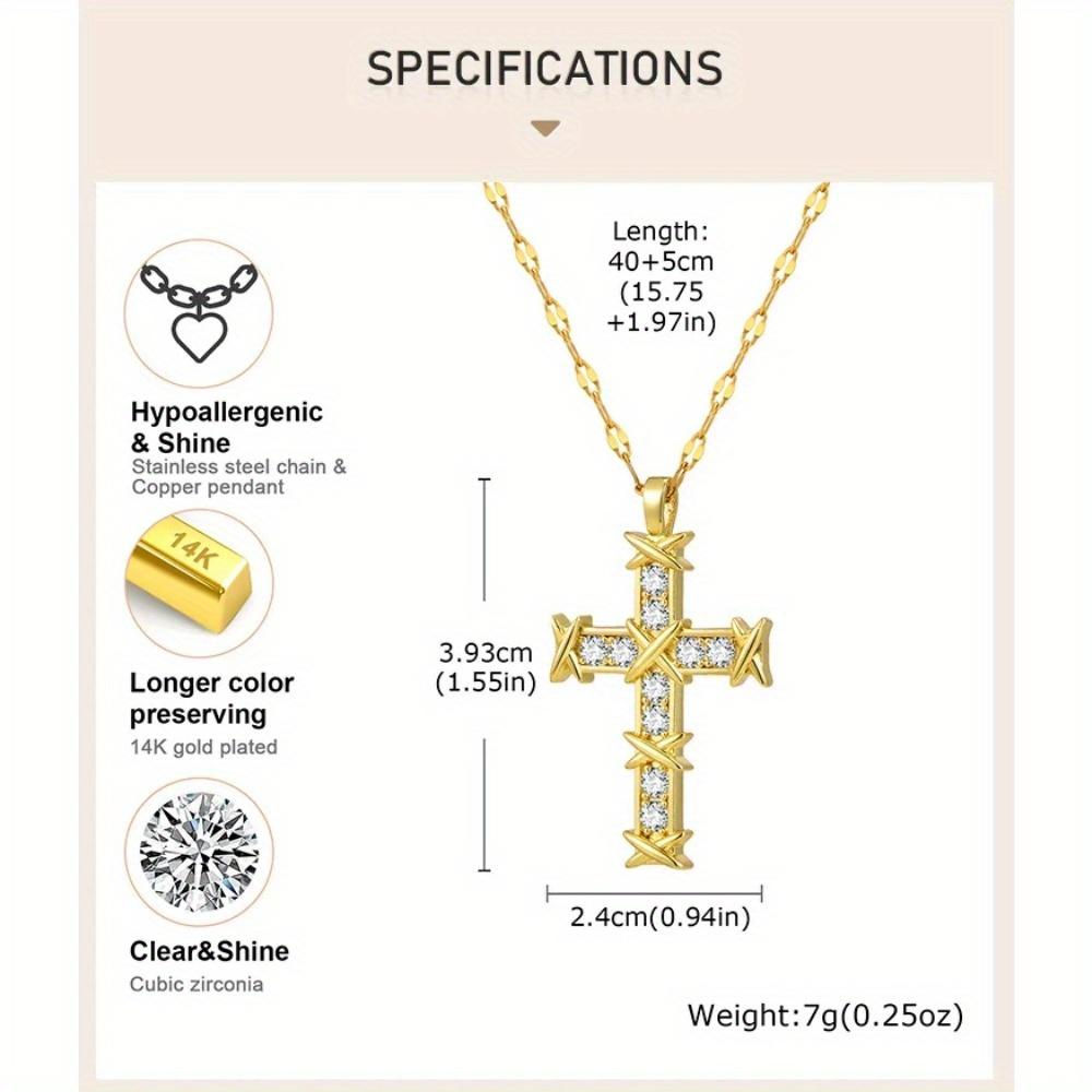 Cross Zircon Pendant Necklace for Women, 18k Gold Plated Clavicle Chain Necklace Religion Jewelry