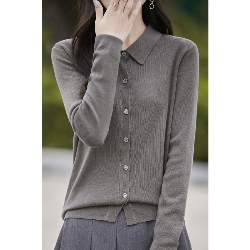 DAFIFY Women's Fashion Casual Fall Winter Solid Color Print Long Sleeve POLO Neck Sweaters