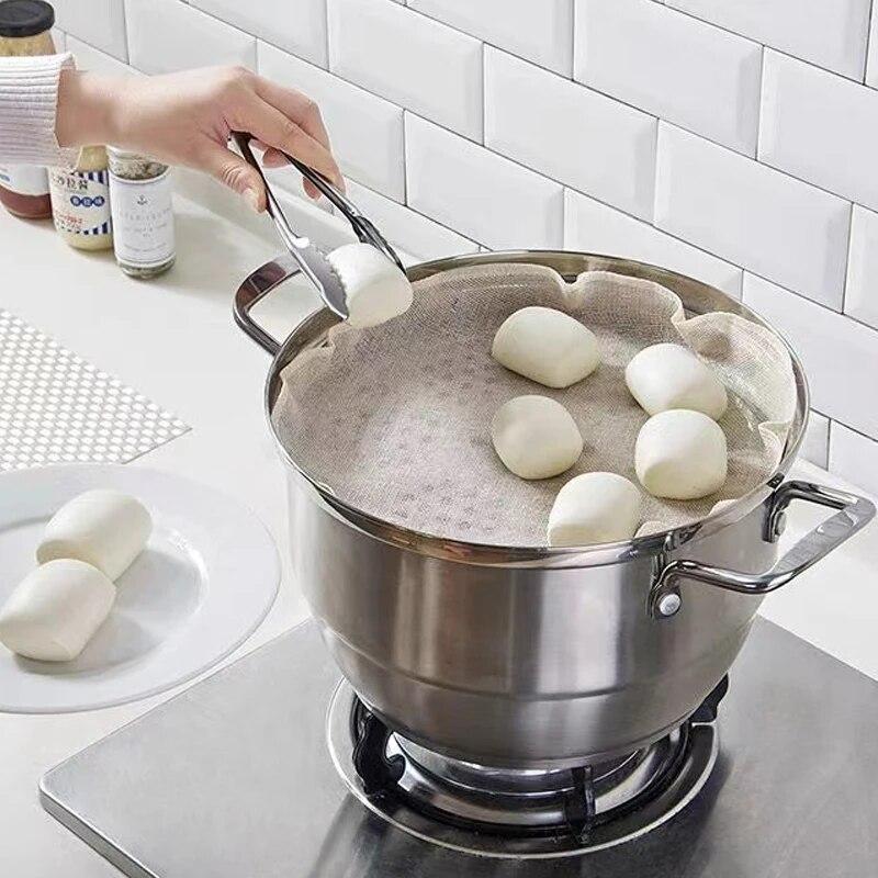 5Pcs 28CM Pure Cotton Steamer Cloth Household Drawer Cloth Steamed Rice And Bun Mat Round Cotton Gauze Kitchen Steamer