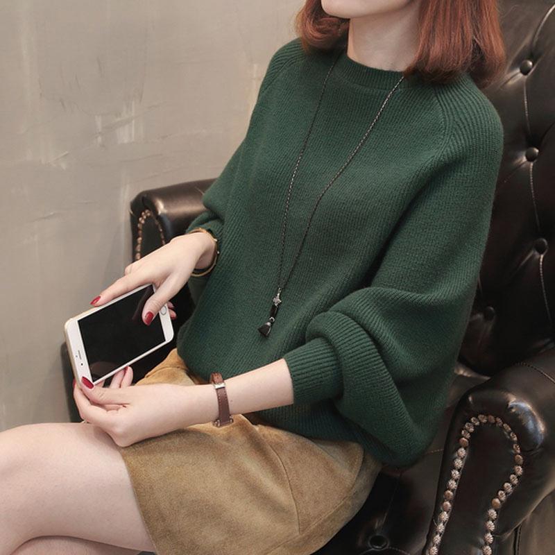 

Свободный свитер с рукавом «летучая мышь», женское пальто, универсальный вязаный свитер, осенний топ для женщин XL армия зеленый