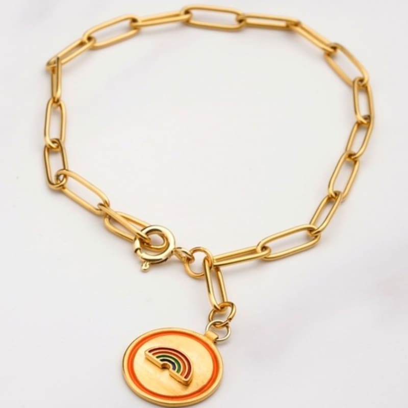 BONBEAU Rainbow Mushroom Color Coin Clip Chain Bracelet Rainbow Mushroom Epoxy Surgical Chain Bracelet