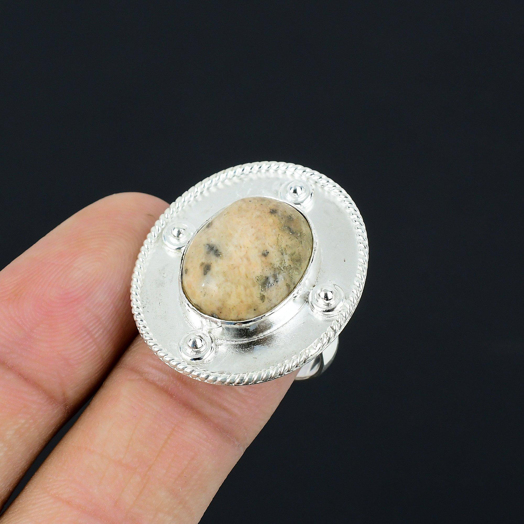 Peanut Wood Jasper Gemstone 925 Silver Engagement Wedding Statement Ethnic Ring 9
