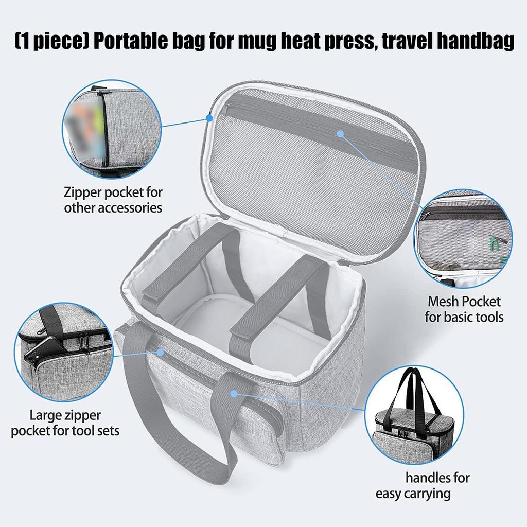 Multi Pocket Craft Tool Organizers Bag Heat Press Carrying Case For Mug Press Machine Storage And Travel Convenience