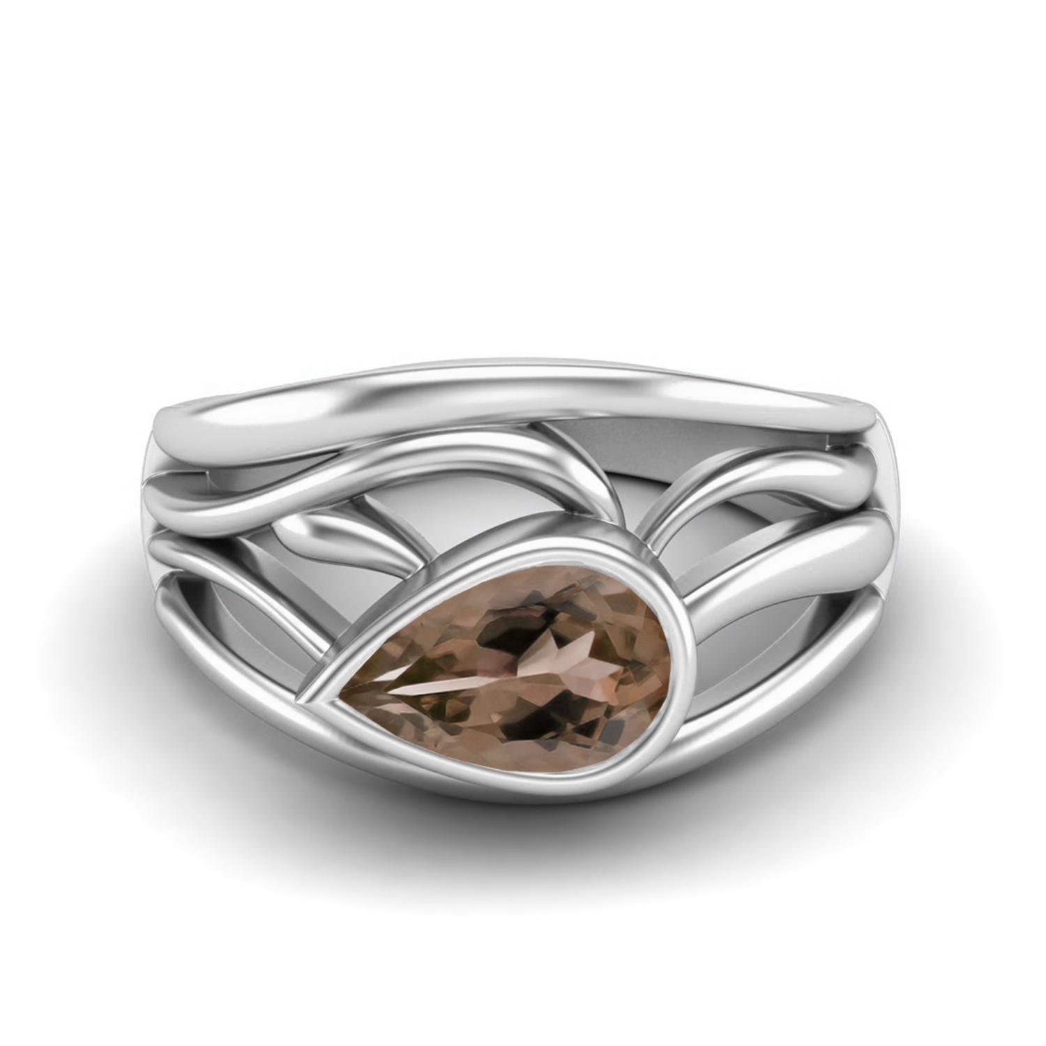 8X5mm Pear Smoky Quartz 925 Sterling Silver Solitaire Filigree Women Engagement Ring 6