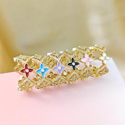 Korean Style Four-Leaf Clover Ring for Women - Elegant, Intricate, Classic Design, Versatile Flower, Open Adjustable, Light Luxury Accessory.