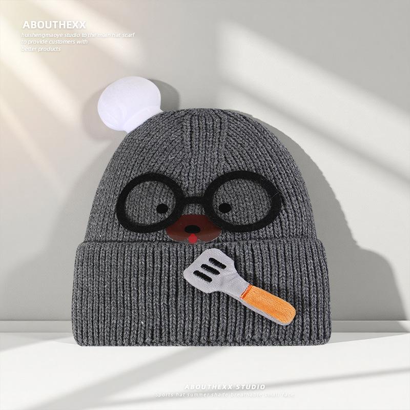 Women's Wool Hat with Autumn and Winter Versatile Sweet Knitted Hat with Ear Protection and Warm Face Showing Small Glasses Pullover Hat