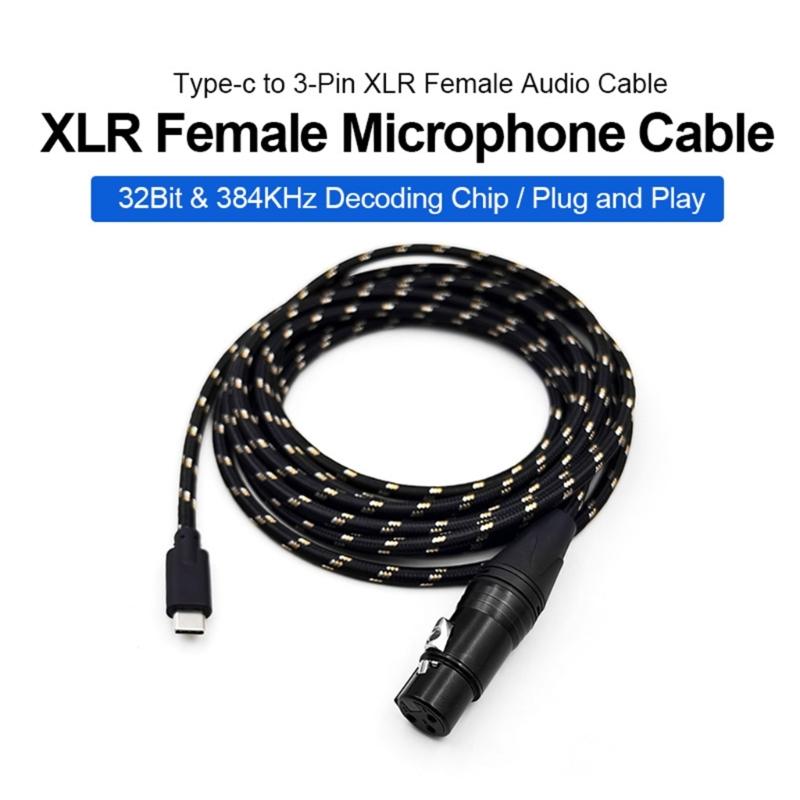 Professional USB C Male to 3Pin Female Mic Cable Dynamic Mic Recording Cord Converters Wire for Dynamic Microphones