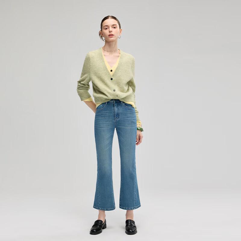 Fengxun Women's Petite High-Waist Retro Cropped Flare Jeans