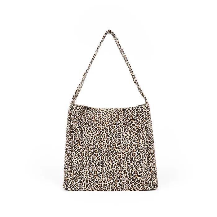 Leopard Flat Hobo Shopper Bag (Beige)