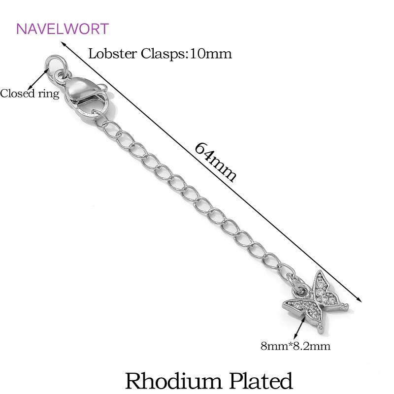 

Rhodium Plated Butterfly Extension Chains Brass Extension Tail Chain with Lobster Clasps Connector,DIY Jewelry Making Findings 5 piece