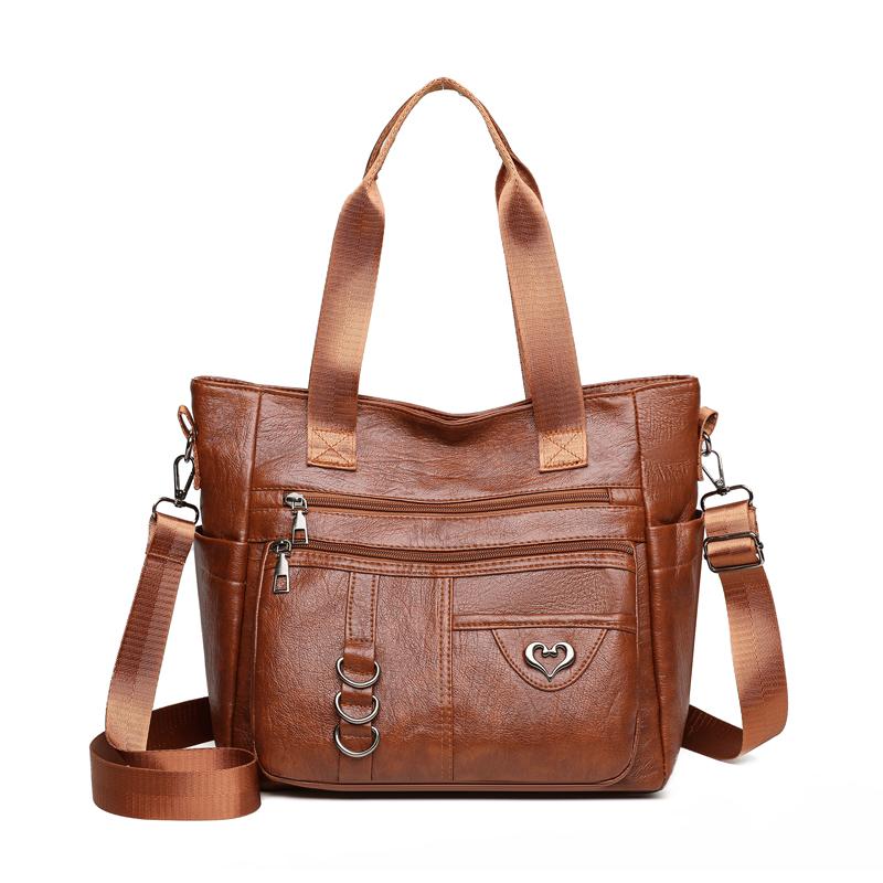 Middle-aged Women's Bag Multi-layer Shoulder Bag Soft Leather Handbag Large Capacity Crossbody Bag