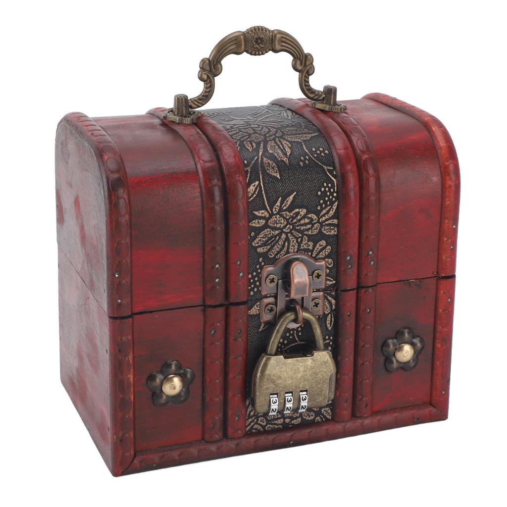 Vintage Trälåda för Smycken Retro Skattkista Prydnadslåda med Handtag Minnessak Gåva Dekorativ