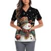 Women's Cute Bow Printed Work Clothes V-neck Double Layer Pockets Basic Short Sleeve Top Pullover
