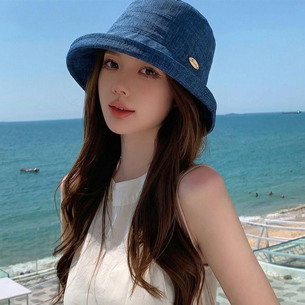 Wide Brim Summer Sun Hat Rolled Edge Basin Hat Portable Women Fisherman Hat  Ladies