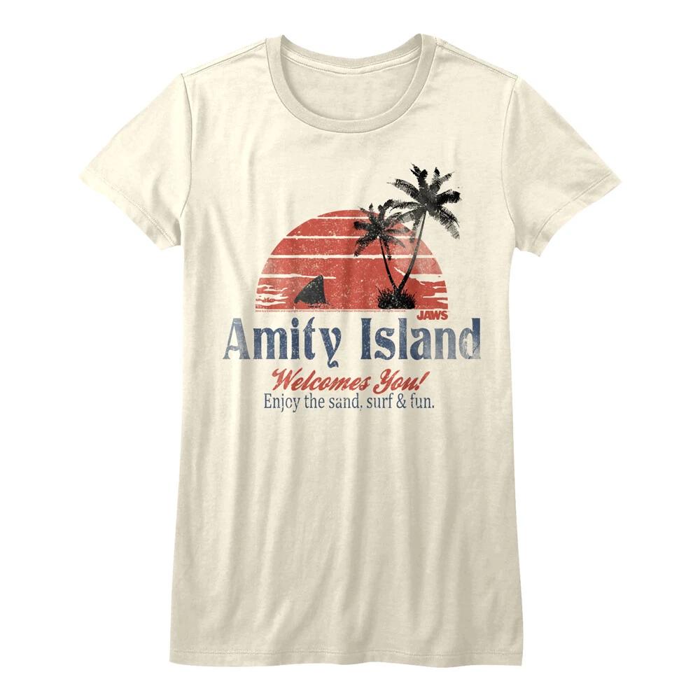 Jaws Movie Amity Island Welcomes You Enjoy The Surf Women s Fitted T Shirt 4XL