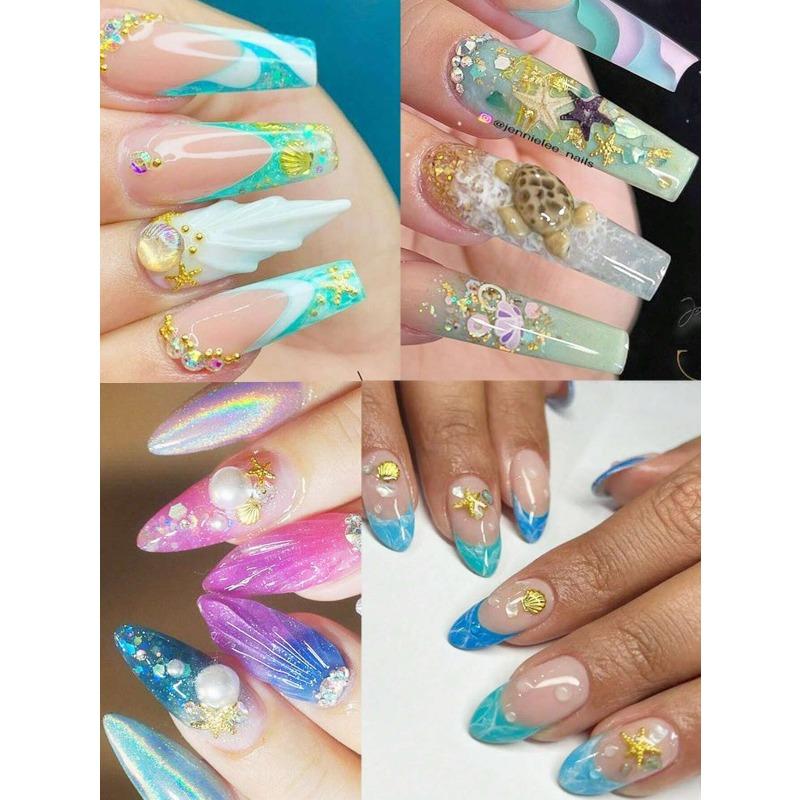 6 Grids/box Shell & Starfish Nail Art Decorations, Creative Metal Nail Accessories DIY, Summer Nail Jewelry, Nail Art Supplies