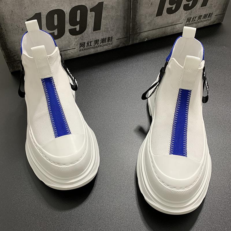 

Мужские летние высокие дышащие парусиновые кроссовки - корейский тренд, повседневная платформа с молнией 40