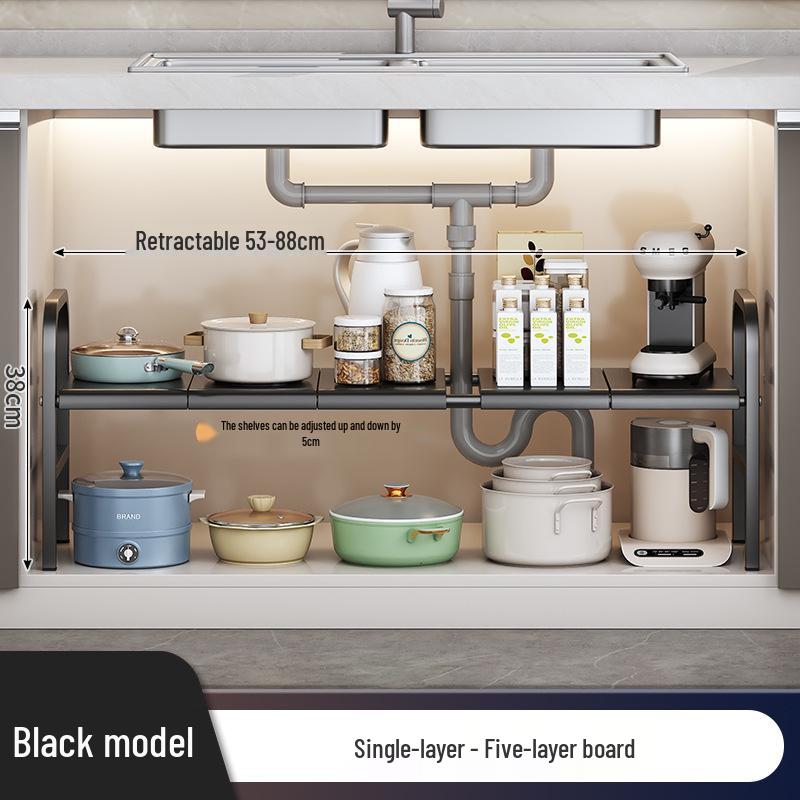 Rozšiřitelný kuchyňský úložný regál: Podumyvadlová police na organizér na nádobí