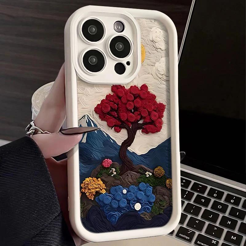 Oil Painting Mountains and Rivers Flowers iPhone17Promax Mobile Phone Case Ladder for Apple 16promax All-inclusive Tianyan