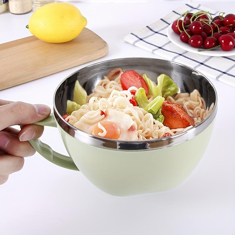 1PC Noodle Bowl with Handle Solid Stainless Steel Lid Food Container Rice Bowl Soup Bowls Instant Noodles Mixing Bowl