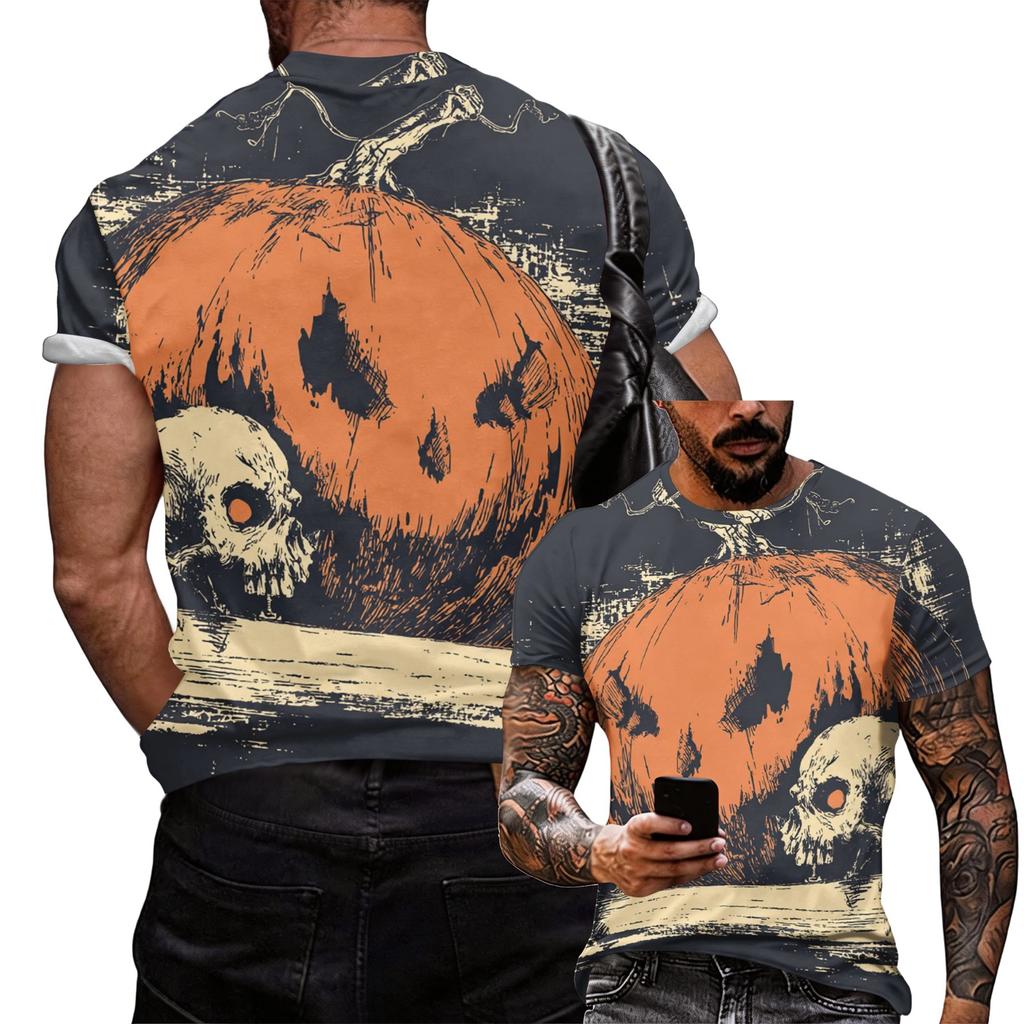 Men's Halloween Graphic T Shirt Loose Fit Casual Short Sleeve Top with Printed Witch and Pumpkin Design for Seasonal Wear
