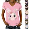 Women's Casual Printed T-Shirt V Neck Pullover Short Sleeve Top