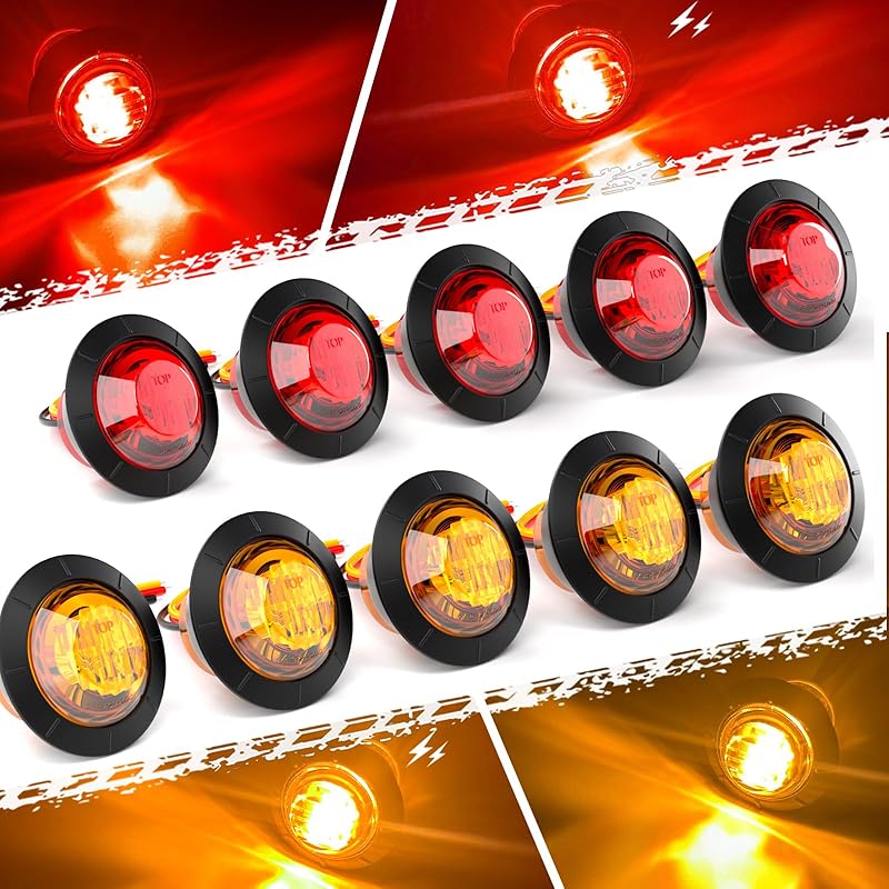 BJZ 3/4  Стробоскопы+Габаритные огни Двойная функция Янтарный Светодиодные боковые габаритные огни для прицепа Задний бампер Решетка Мигающие огни 12В Указатель поворота Предупреждающий индикатор 5 Red, 5 Amber