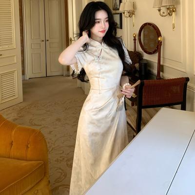 Kleid im chinesischen Stil, elegantes und modisches Cheongsam-langes Kleid für Damen