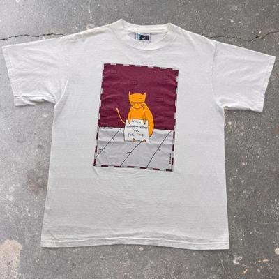 1990s Stafford Blaine Funny Cat Graphic Tee | Large