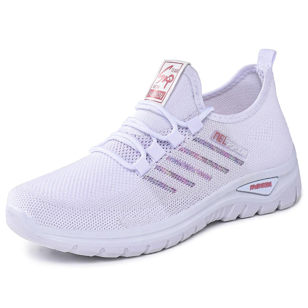 Shoes female couple large size lace-up sneakers soft-soled women's shoes fly-woven breathable casual shoes shallow mouth thick-soled single shoes
