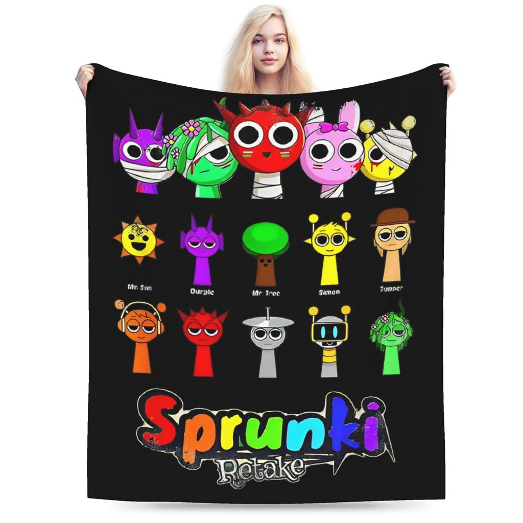 Sprunki Characters Game Velvet Throw Blanket  Blankets for Bed Outdoor Warm Quilt