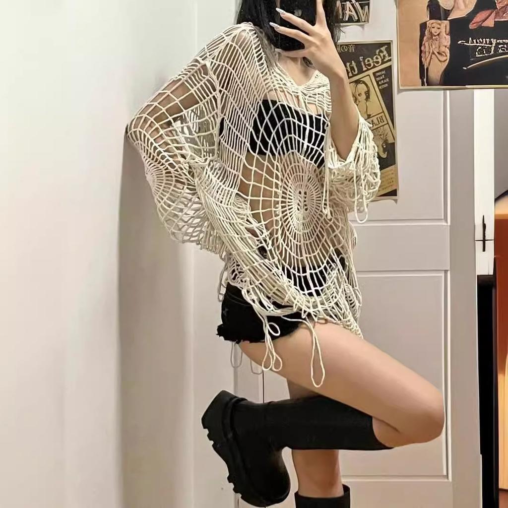 Gotický Goth Grunge Nadměrný Černý Svetr Harajuku High Streetwewar Vyděrovaný Volný Pulovr Podzimní Korejská Móda