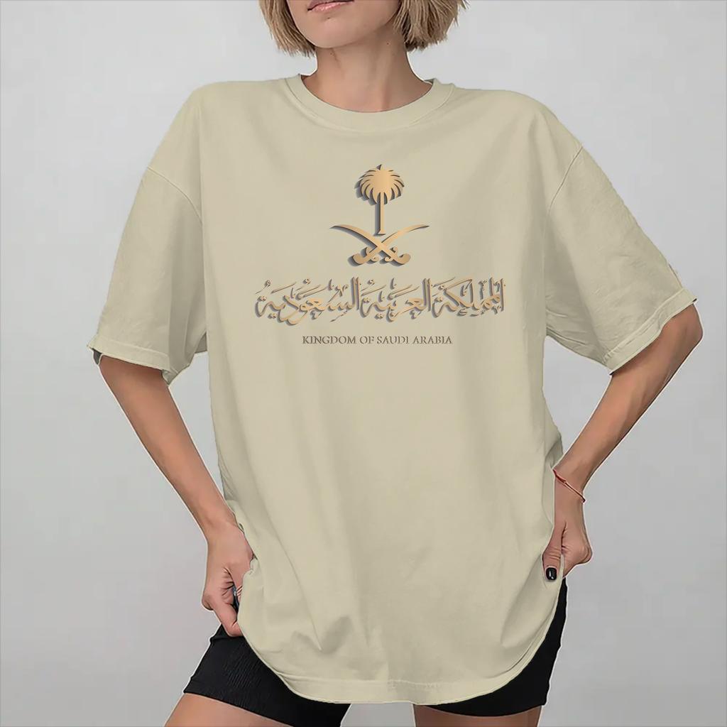 Unisex Wounisex Saudi Arabian Flag On Saudi Emblem In Golden T Shirt Pure Cotton Graphic Printing Tshirt Clothing Outfits