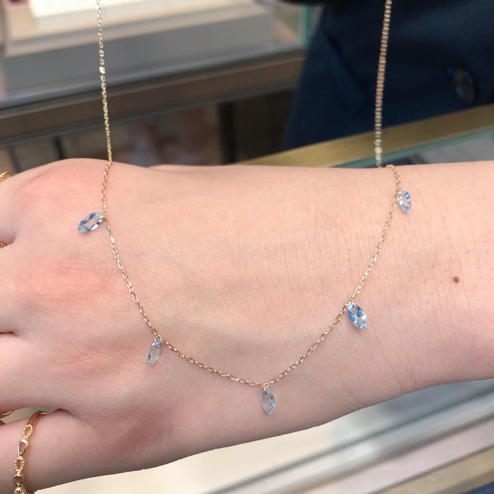 18K Gold-Plated Sterling Silver Necklace with Aquamarine Zirconia Star Design 18K Gold