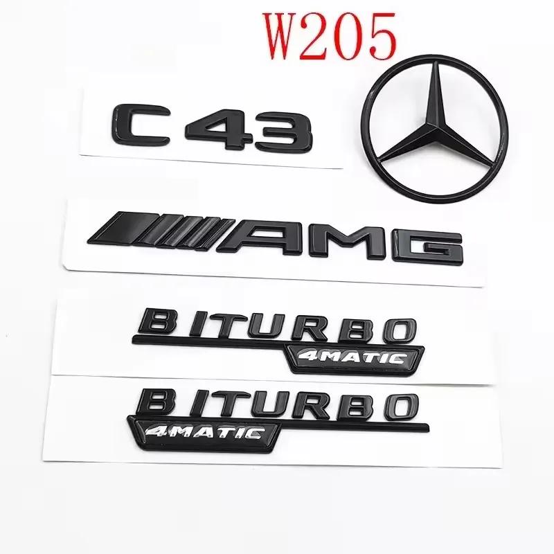 3D ABS Black C43 Logo Letters BITURBO 4MATIC Badge Car For Mercedes Benz Rear Star Sticker BITrunk AMG Emblem AMG W205 W206 C205