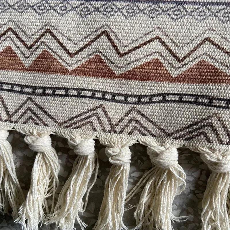Persian Style Hand-Knotted Floor Mat With Tassels Retro Ethnic Geometric Printed Area Rugs Kitchen Bedroom Bath Non-Slip Carpet