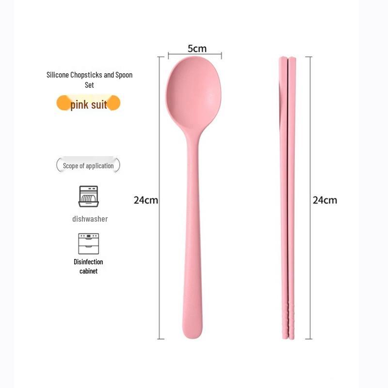 Kids' Portable Non-Slip Colored Silicone Chopsticks & Spoon Set