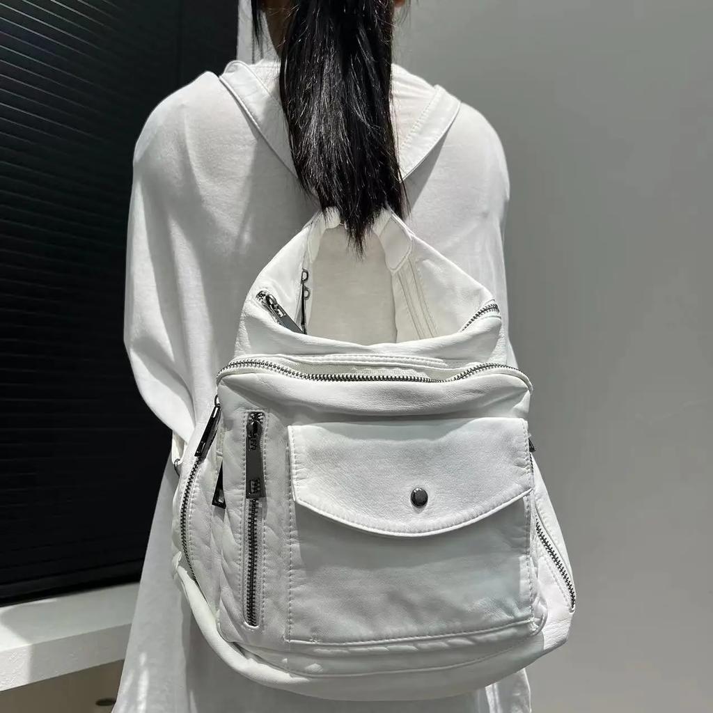 Damen Fashi Mehrzwecktasche Motorrad Schultertasche Große Kapazität Retro Gewaschen Crossbody Rucksack