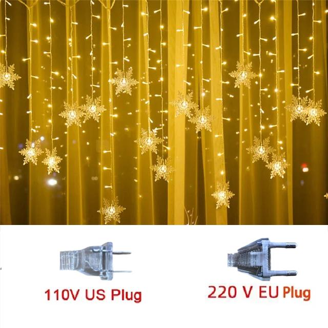 

3.2M Christmas Snowflakes LED String Lights Flashing Fairy Curtain Lights Waterproof For Holiday Party Wedding Xmas Decoration 220V EU Plug