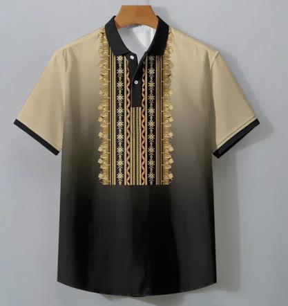 2025 summer men's clothing ethnic retro lapel short-sleeved shirt men's traditional 3D printed polo shirt