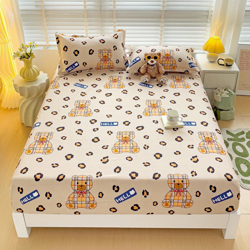 Washed Cotton Fitted Sheet with Elastic Bands Non Slip Adjustable Mattress Cover Printed  Pure Cotton  for Double King Queen