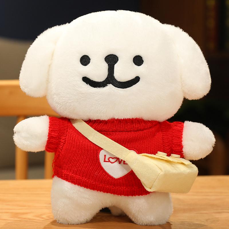 Cute Korean Maltese Dog Plush Toy Stuffed Soft Animal Cartoon Puppy Wear Clothes Pillow Birthday Christmas Gift for Kids