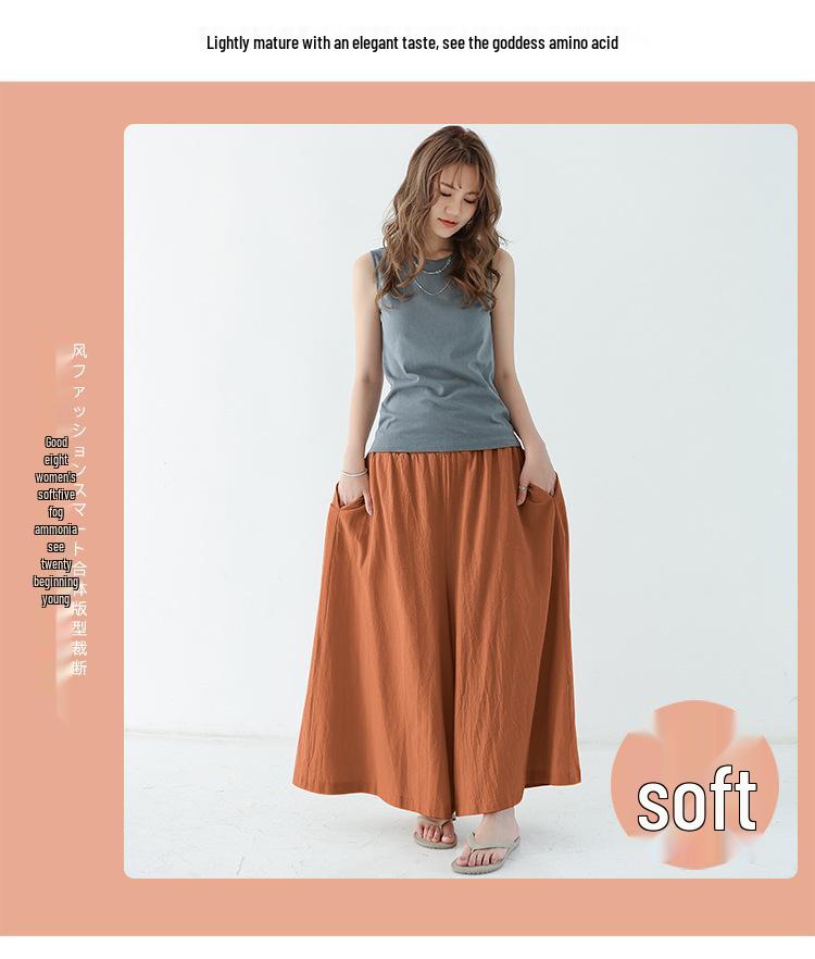 Rakuten Kadın Keten Pamuk Çok Renkli Bol Geniş Paça Cepli Culottes – Ekstra Uzun İlkbahar/Yaz Günlük Pantolon 2021 Koleksiyonu.