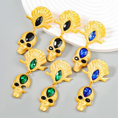 New Skull Head Earrings Female Alloy Diamond Earrings European And American Exaggerated Bohemian Earrings
