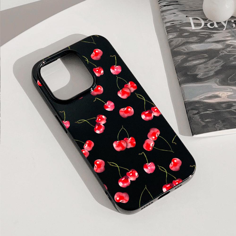 Creative Full Screen Red Cherry Phone Case For iPhone 16 15 14 13 12 11 Pro Max 16E X XR XS Max 7 8 Plus Shockproof Soft Cover