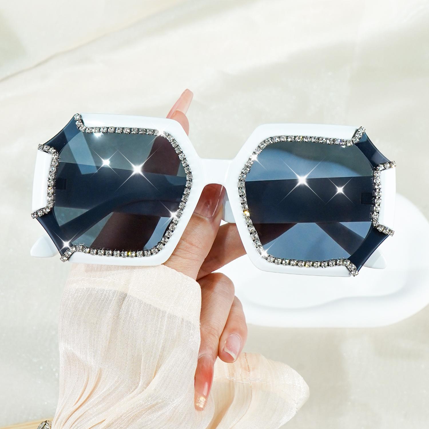 Large Square Women s Luxury Rhinestone Fashion Gradient Darkening Props Makeup Fashion SunGlasses