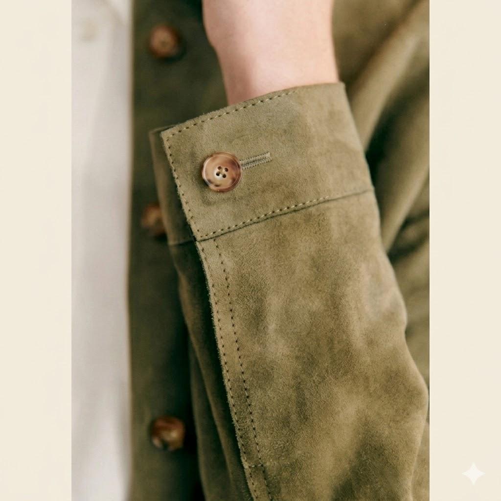Women's Jacket Genuine Suede Lambskin Leather Handmade Stylish Olive Green Fit